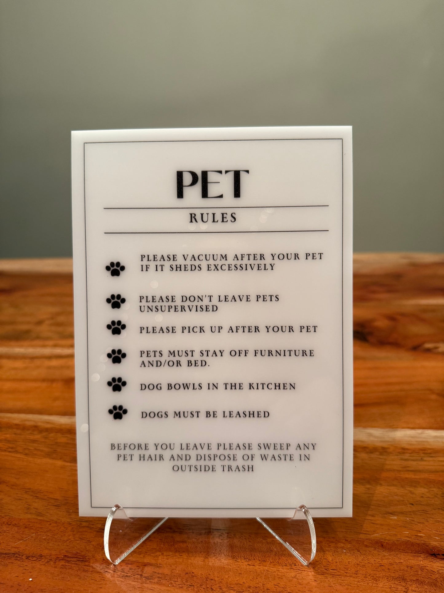 Pet Rules - Vacation Rental House Rules Signs, 5x7 inch Acrylic Signs (Design 21) - Professional Artwork