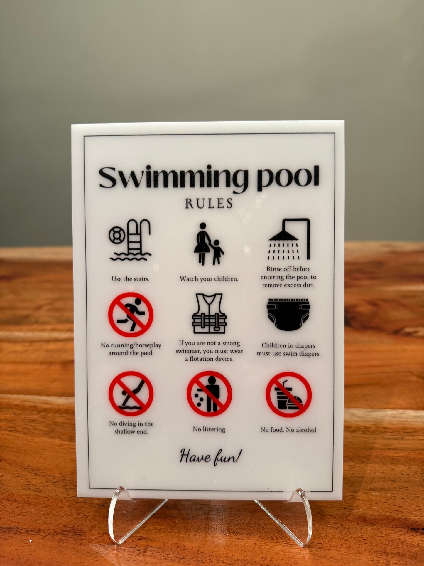 Swimming Pool Rules - Vacation Rental House Rules Signs, 5x7 inch Acrylic Signs (Design 30) - Professional Artwork