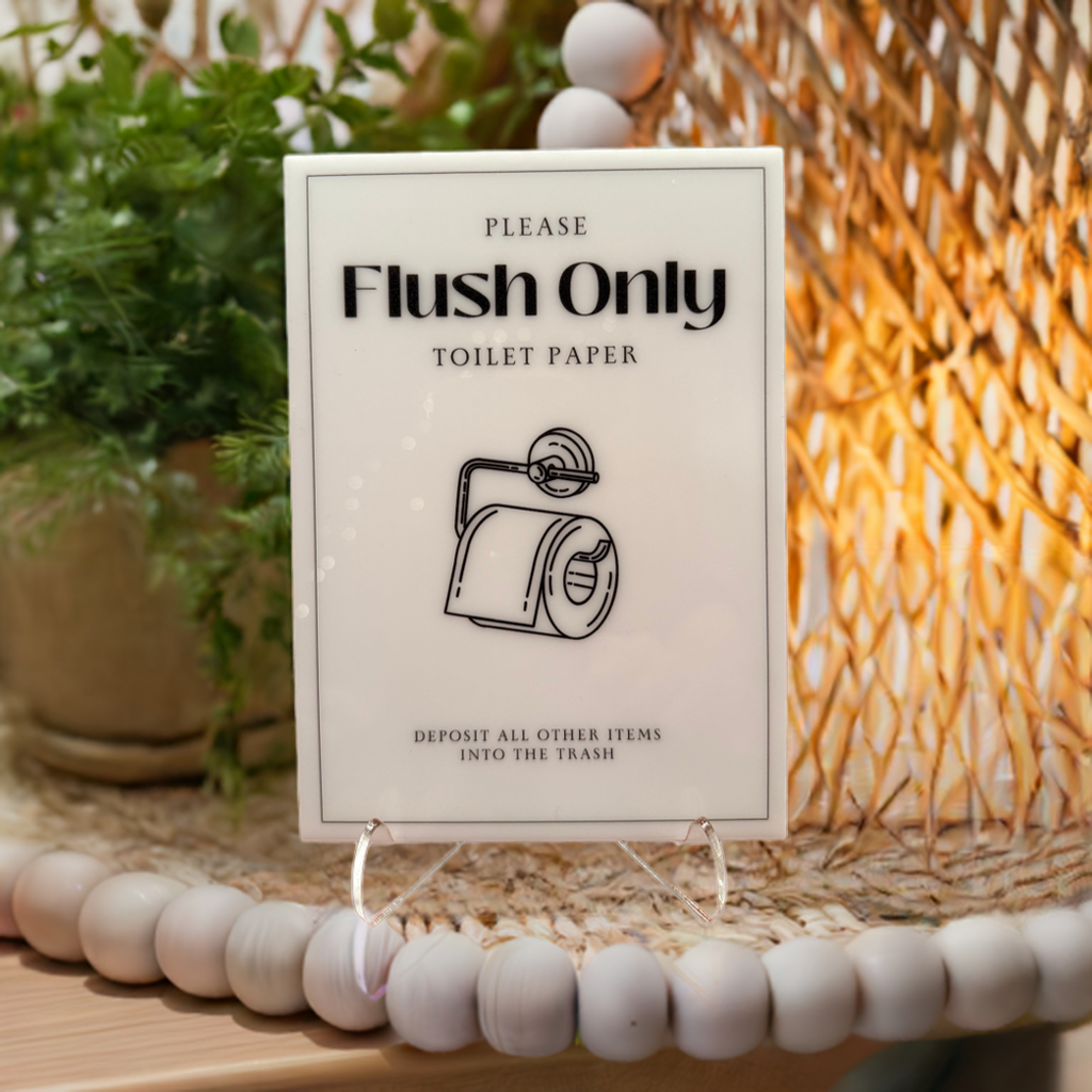 Flush Only Toilet Paper - Vacation Rental House Rules Signs, 5x7 inch Acrylic Signs (Design 6) - Professional Artwork