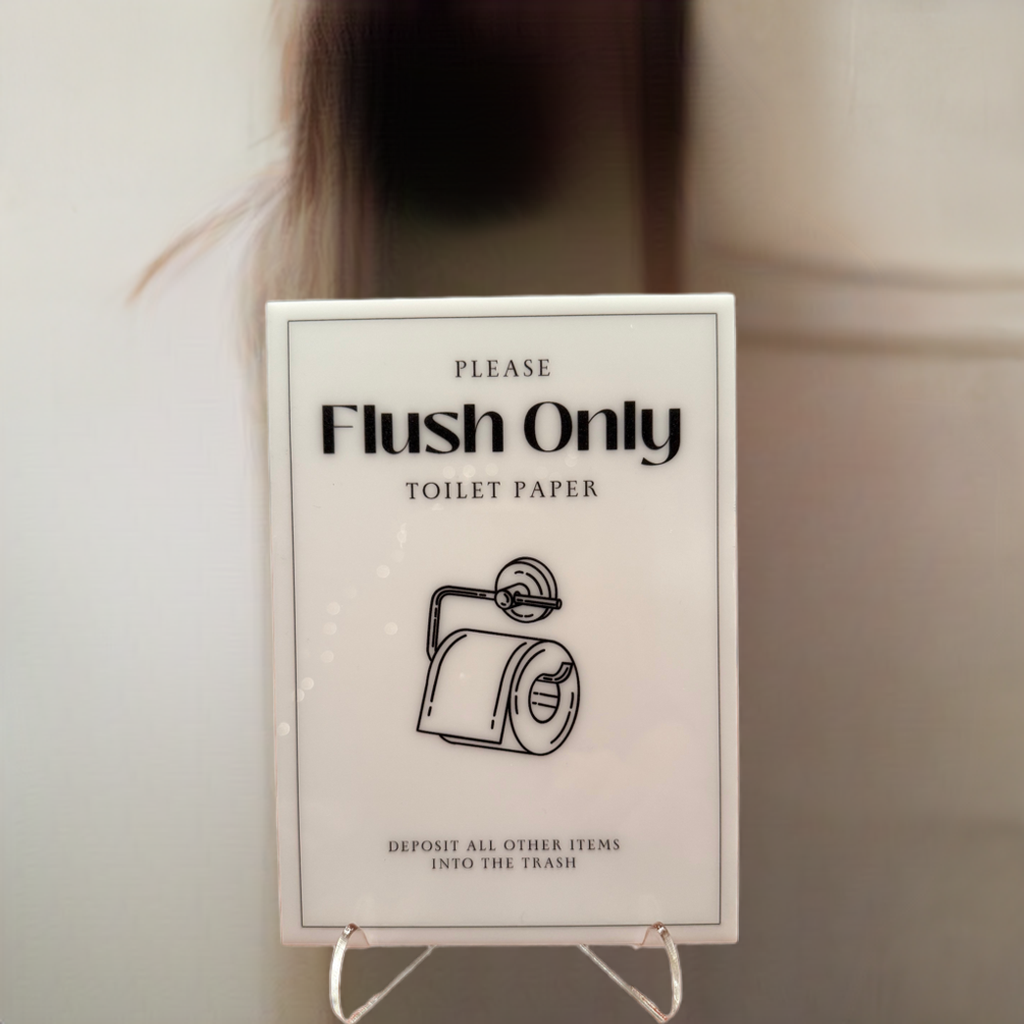 Flush Only Toilet Paper - Vacation Rental House Rules Signs, 5x7 inch Acrylic Signs (Design 6) - Professional Artwork