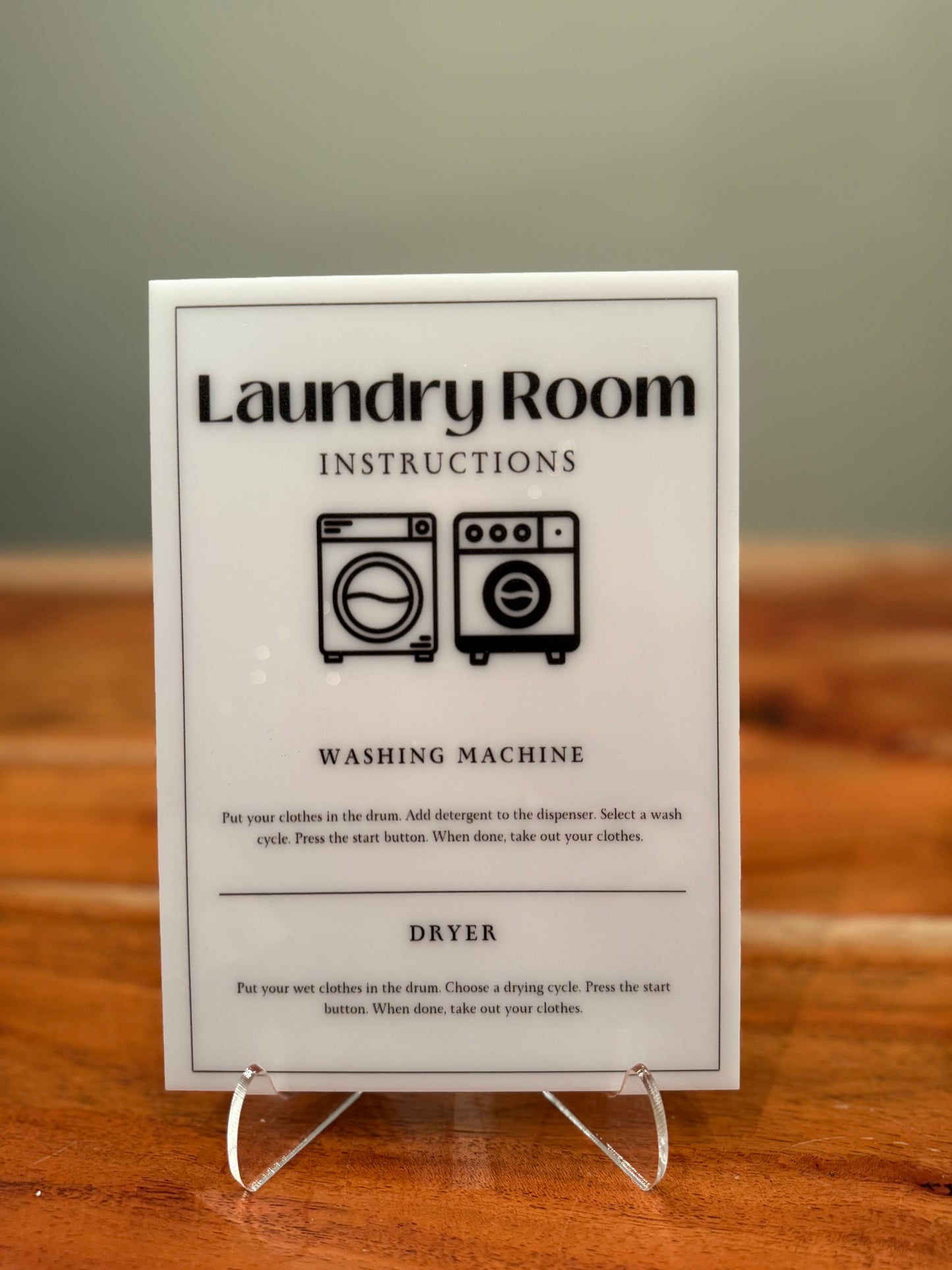 Laundry Room Instructions - Vacation Rental House Rules Signs, 5x7 inch Acrylic Signs (Design 12) - Professional Artwork