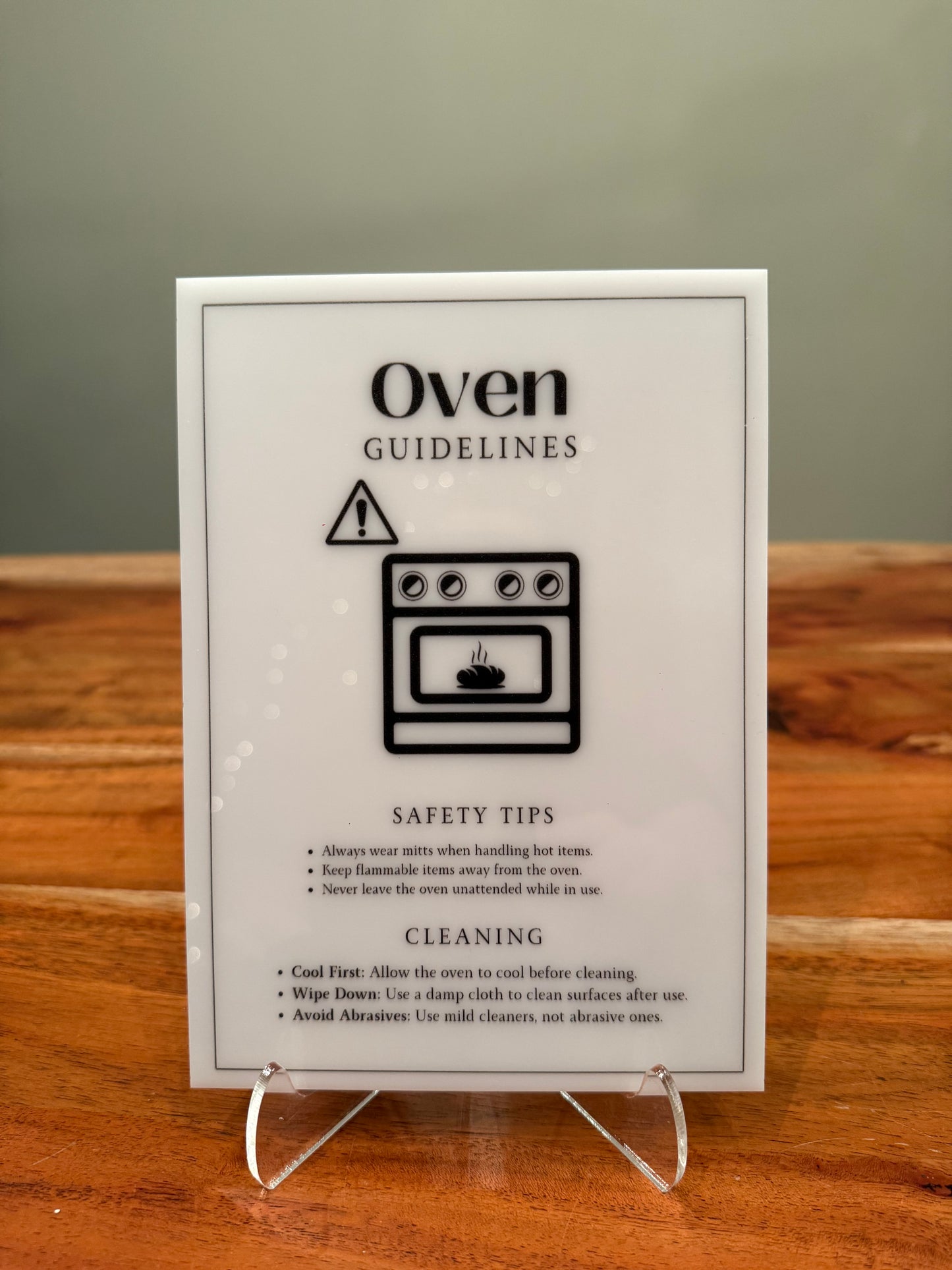 Oven Guidelines - Vacation Rental House Rules Signs, 5x7 inch Acrylic Signs (Design 39) - Professional Artwork
