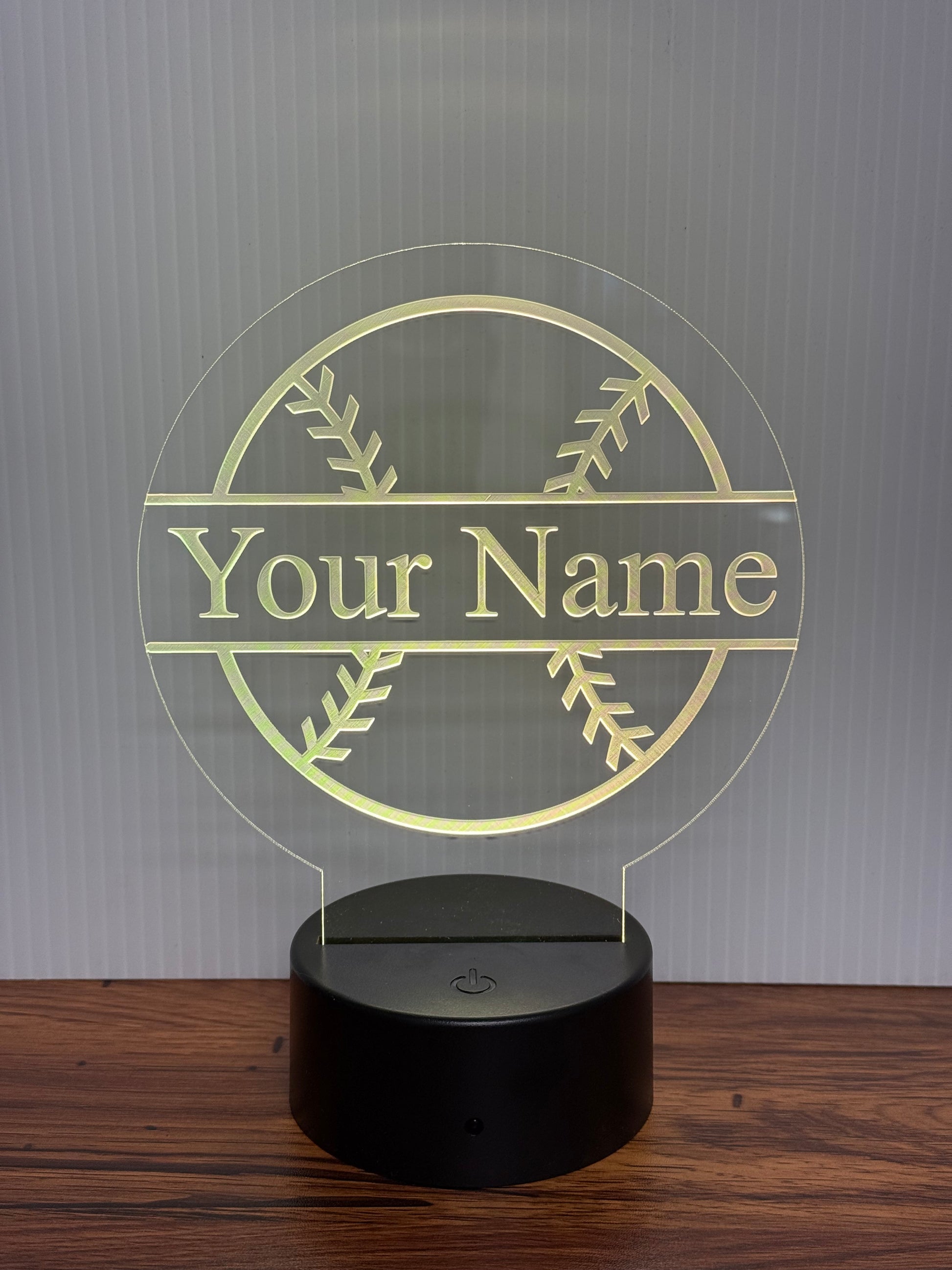 Custom Baseball LED 6"x6” Round Acrylic Table Sign. Wireless Remote Included. - Professional Artwork
