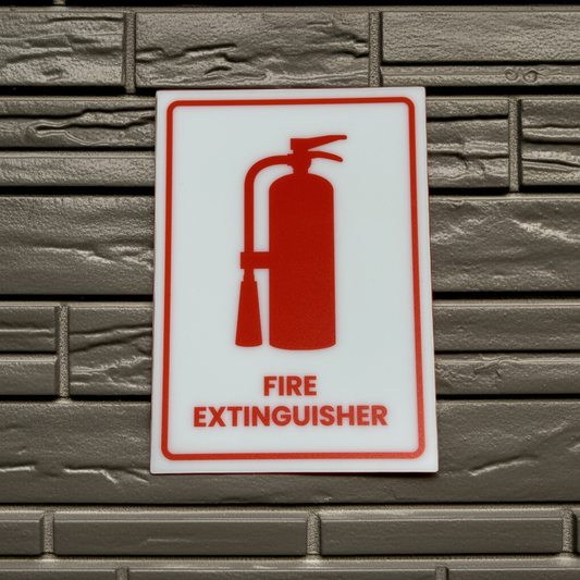 Fire Extinguisher Sign, 5x7 inch Acrylic Signs, Choose from 30 Warning and Policies, Each Sign Comes With Double Sided Tape for Easy Displaying. (Design 24) - Professional Artwork