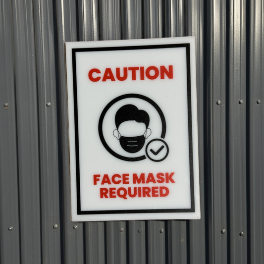 Caution, Face Mask Required Sign, 5x7 inch Acrylic Signs, Choose from 30 Warning and Policies, Each Sign Comes With Double Sided Tape for Easy Displaying. (Design 29) - Professional Artwork