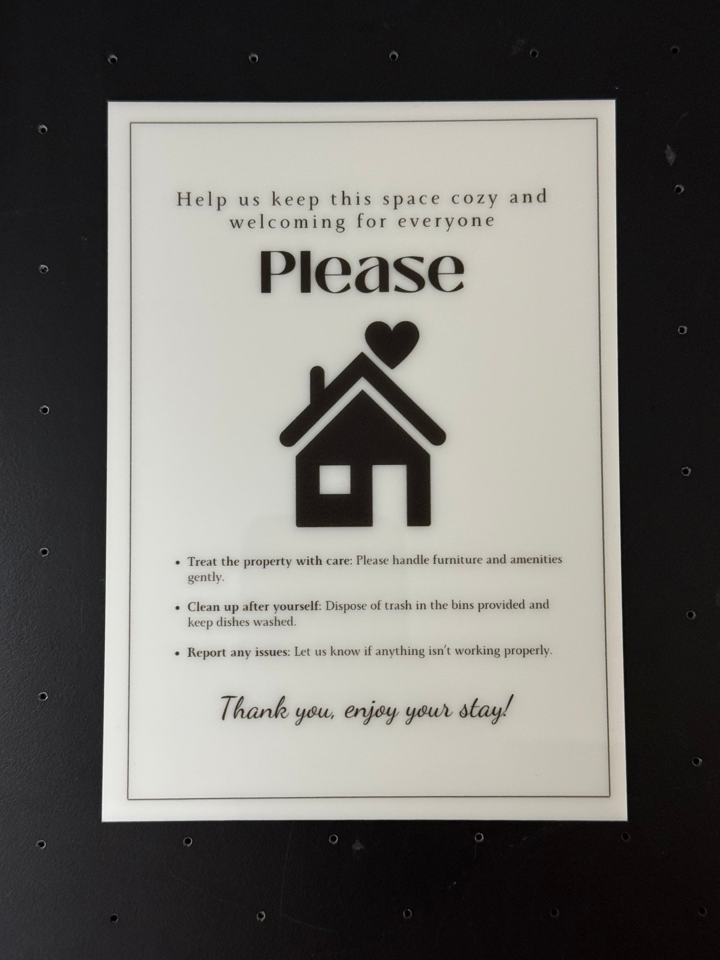 Help us keep this space cozy - Vacation Rental House Rules Signs, 5x7 inch Acrylic Signs (Design 42) - Professional Artwork