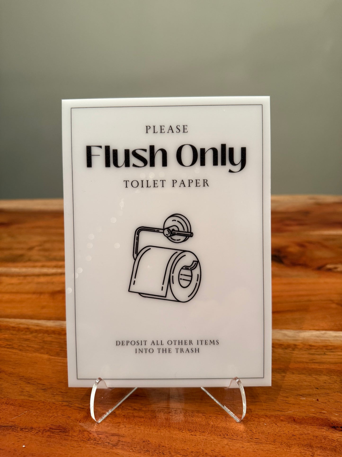 Flush Only Toilet Paper - Vacation Rental House Rules Signs, 5x7 inch Acrylic Signs (Design 6) - Professional Artwork