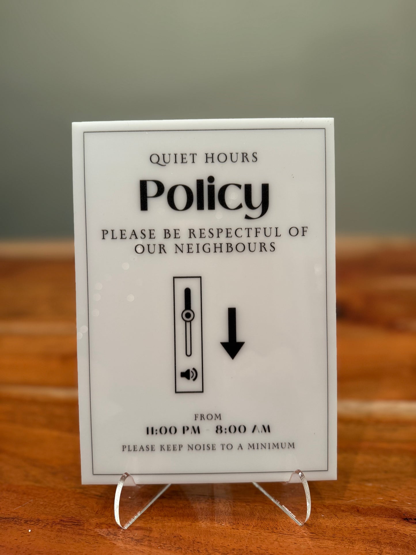 Quiet Hours Policy - Vacation Rental House Rules Signs, 5x7 inch Acrylic Signs (Design 5) - Professional Artwork