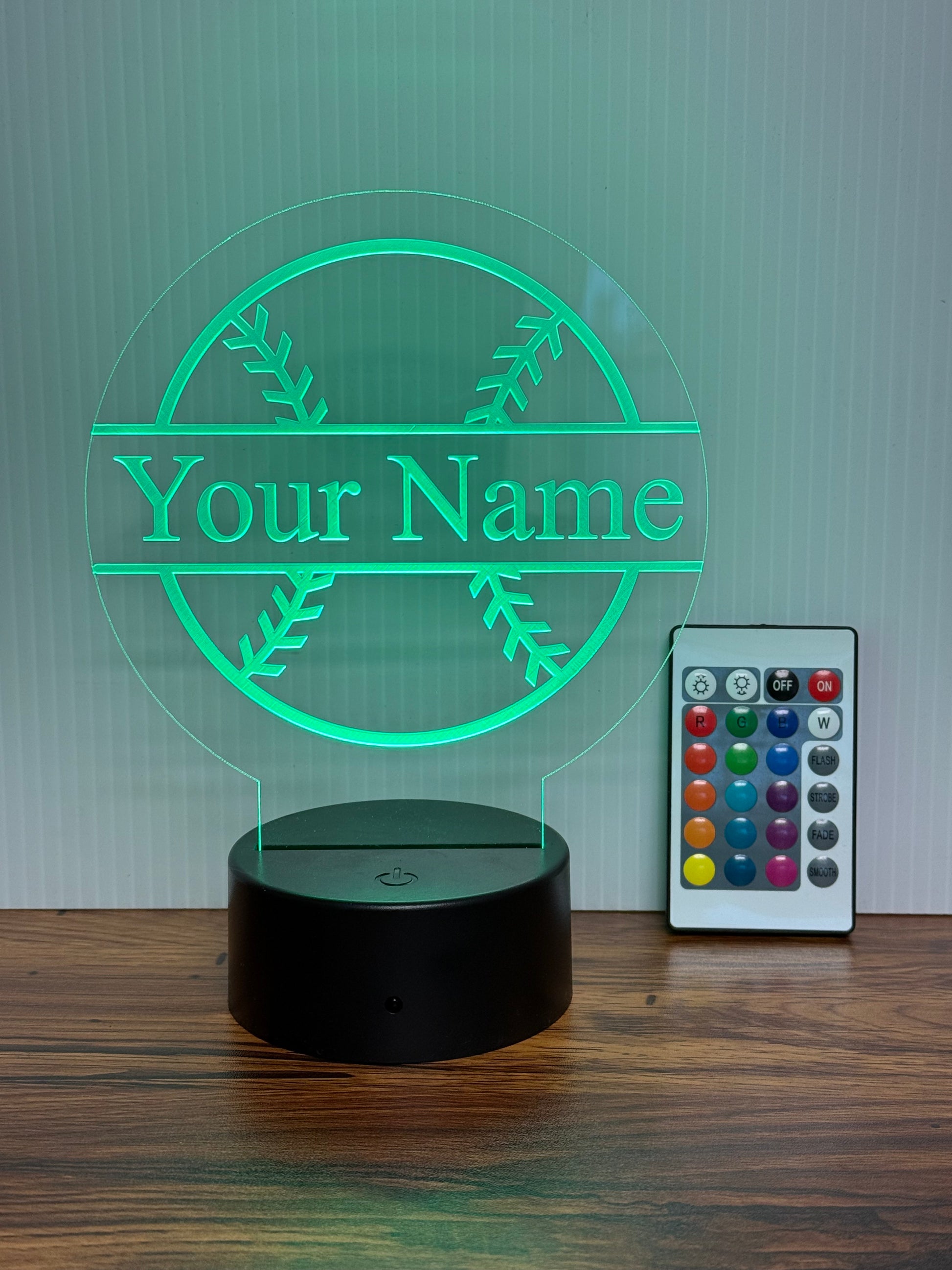 Custom Baseball LED 6"x6” Round Acrylic Table Sign. Wireless Remote Included. - Professional Artwork