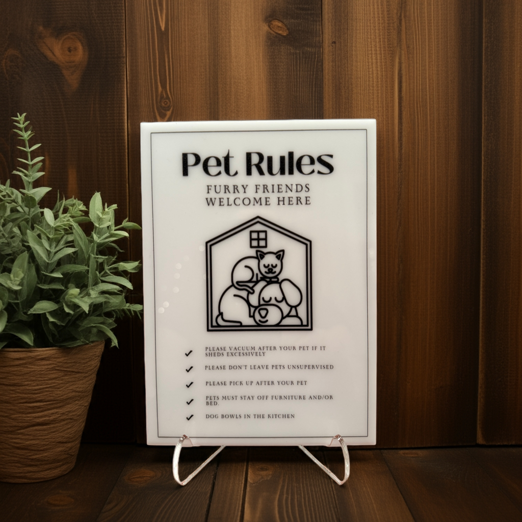 Pet Rules - Vacation Rental House Rules Signs, 5x7 inch Acrylic Signs (Design 20) - Professional Artwork