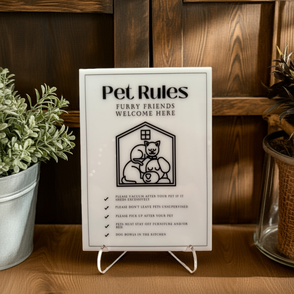 Pet Rules - Vacation Rental House Rules Signs, 5x7 inch Acrylic Signs (Design 20) - Professional Artwork