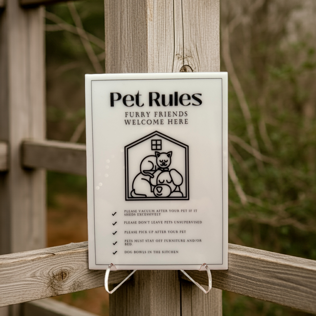 Pet Rules - Vacation Rental House Rules Signs, 5x7 inch Acrylic Signs (Design 20) - Professional Artwork