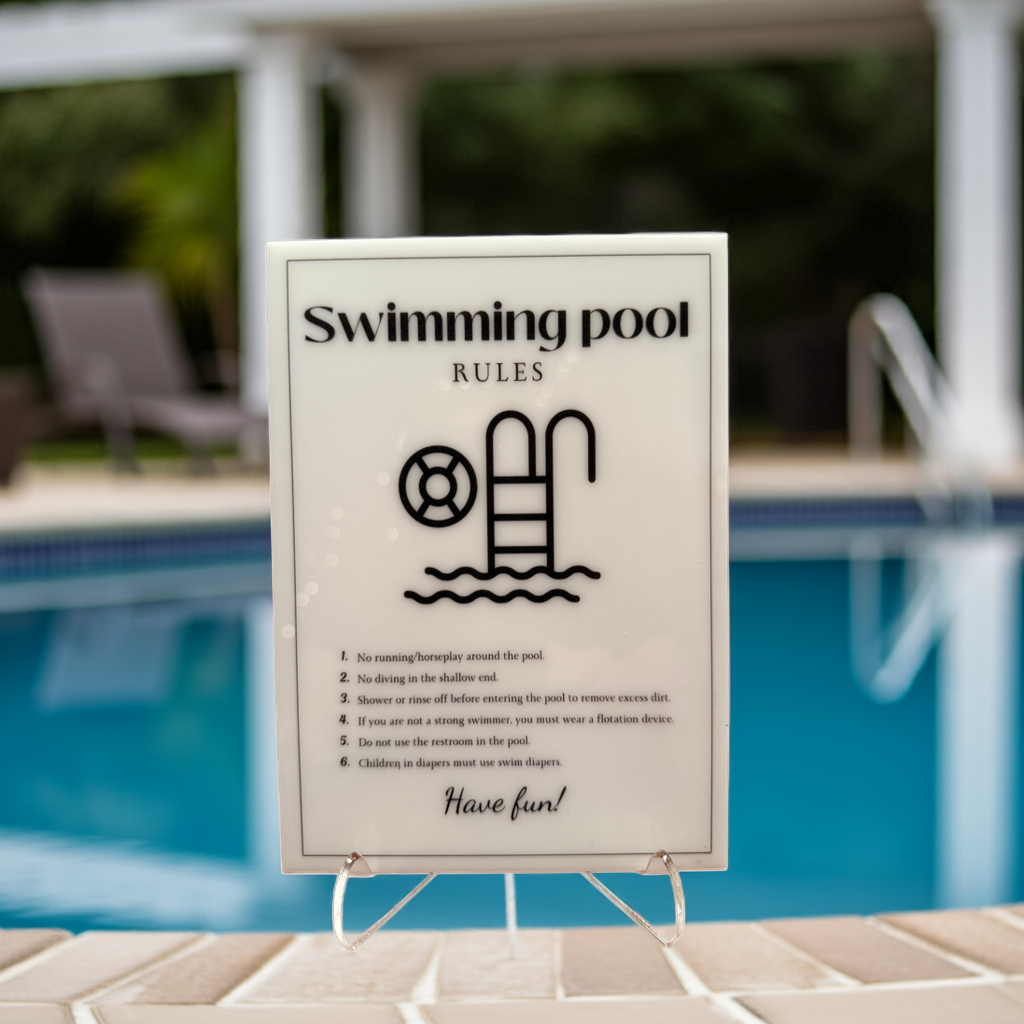 Swimming Pool Rules - Vacation Rental House Rules Signs, 5x7 inch Acrylic Signs (Design 29) - Professional Artwork