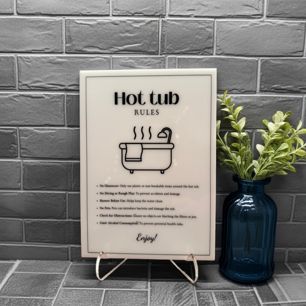 Hot Tub Rules - Vacation Rental House Rules Signs, 5x7 inch Acrylic Signs (Design 41) - Professional Artwork