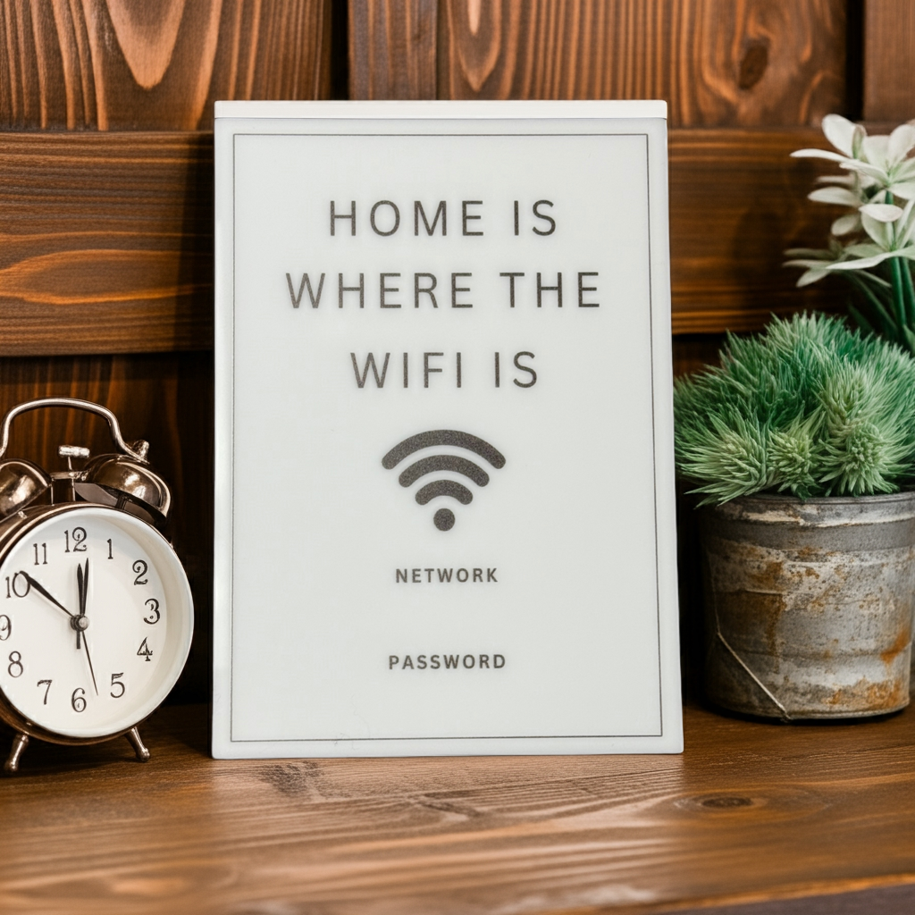 Home is Where the WiFi is - WiFi Network Password Signs, Home Network Information Display, Use Dry Eraser to change user Name and Password. Size 5"x7". Design 1. - Professional Artwork