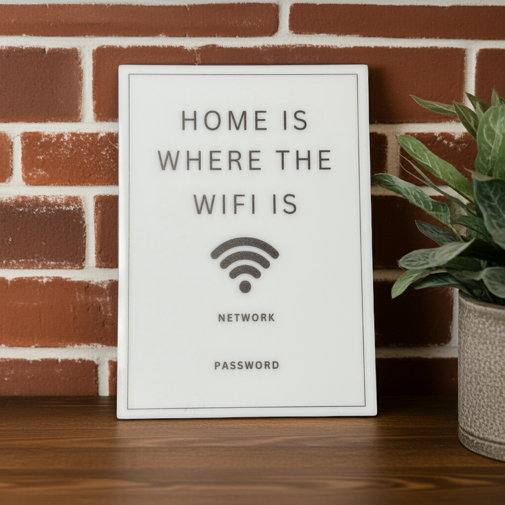 Home is Where the WiFi is - WiFi Network Password Signs, Home Network Information Display, Use Dry Eraser to change user Name and Password. Size 5"x7". Design 1. - Professional Artwork