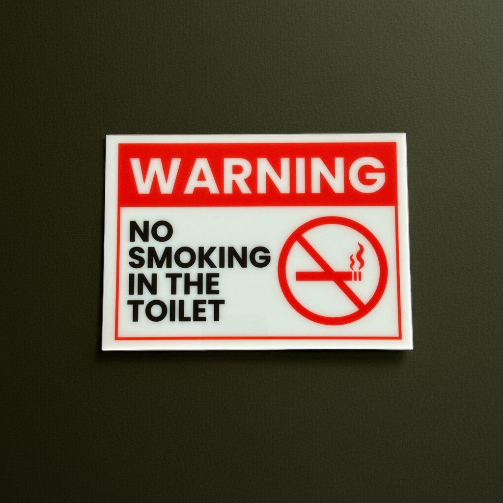 Warning, No Smoking in the Toilet Acrylic Signs, Size 5x7, Choose from 10 Warning and Policies, Each Sign Comes With Double Sided Tape for Easy Displaying. (Design 4)