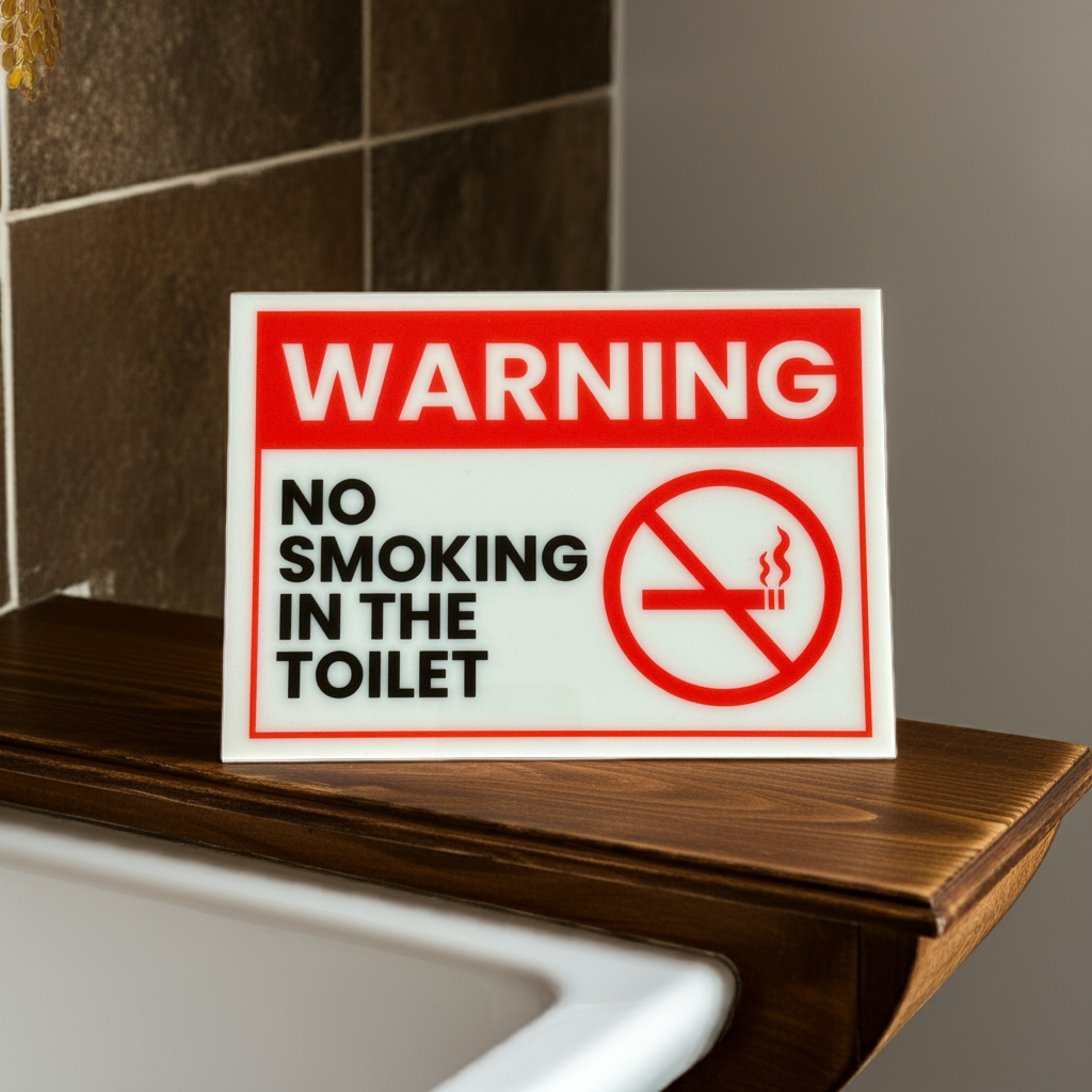 Warning, No Smoking in the Toilet Acrylic Signs, Size 5x7, Choose from 10 Warning and Policies, Each Sign Comes With Double Sided Tape for Easy Displaying. (Design 4)