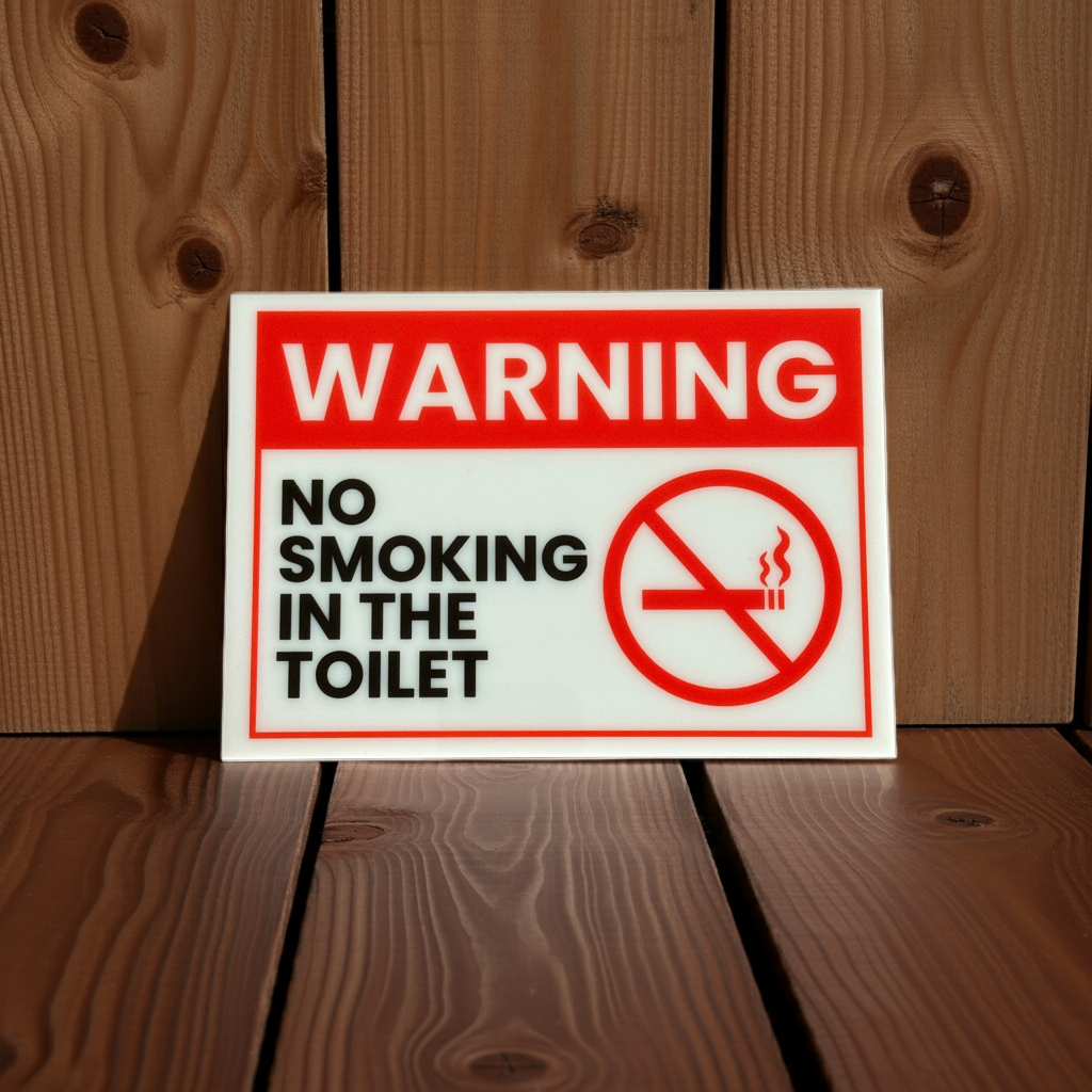 Warning, No Smoking in the Toilet Acrylic Signs, Size 5x7, Choose from 10 Warning and Policies, Each Sign Comes With Double Sided Tape for Easy Displaying. (Design 4)