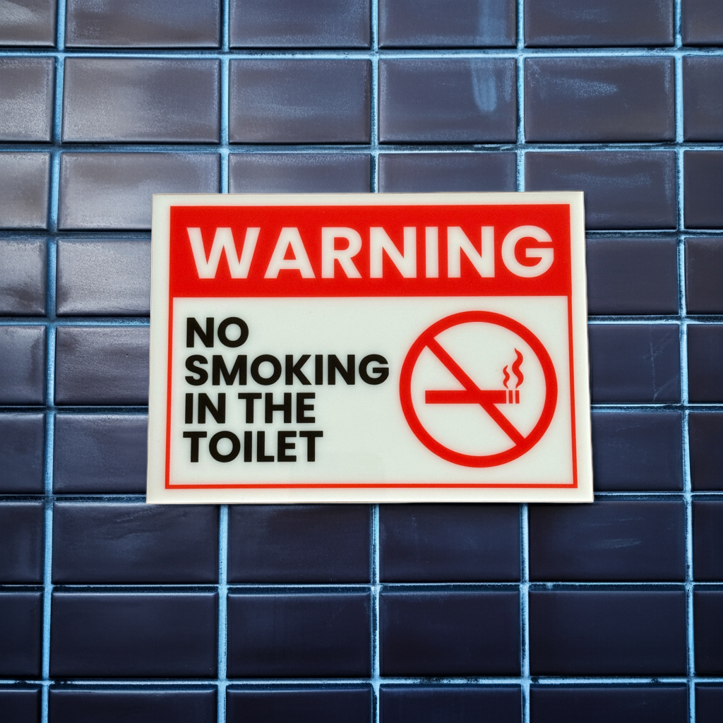 Warning, No Smoking in the Toilet Acrylic Signs, Size 5x7, Choose from 10 Warning and Policies, Each Sign Comes With Double Sided Tape for Easy Displaying. (Design 4)