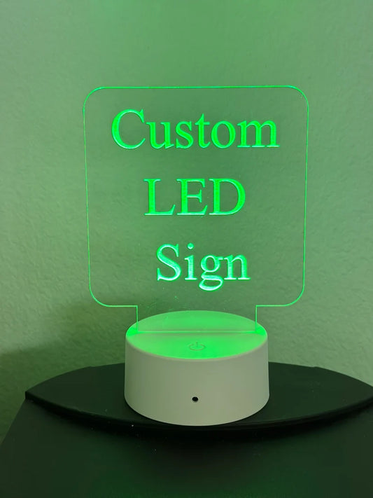 Custom LED 5” x 5” Square with Round Corners Acrylic Table Sign. Wireless Remote Included. Your Logo or Message. - Professional Artwork