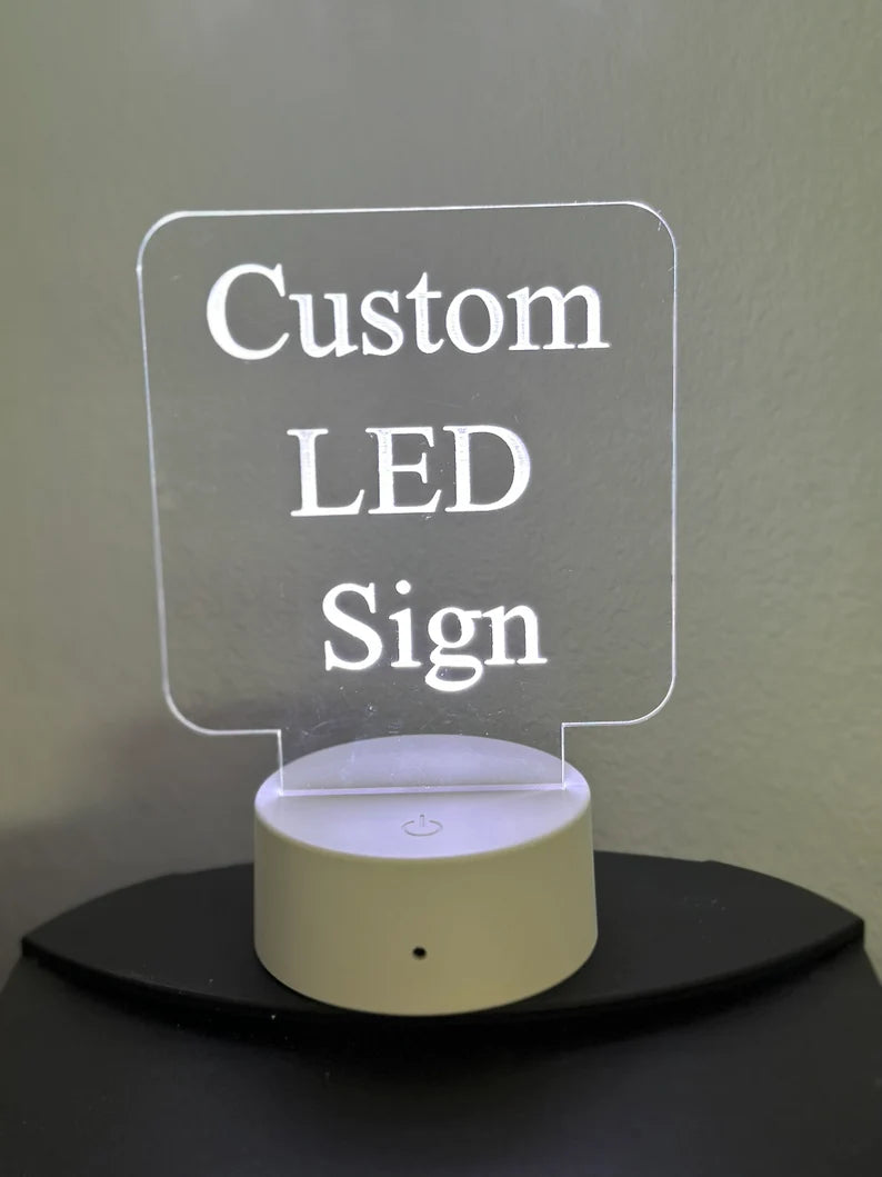 Custom LED 5” x 5” Square with Round Corners Acrylic Table Sign. Wireless Remote Included. Your Logo or Message. - Professional Artwork
