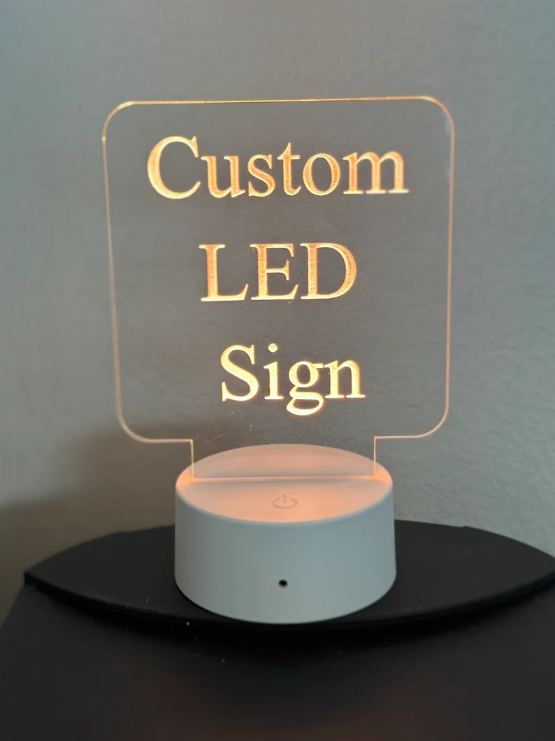Custom LED 5” x 5” Square with Round Corners Acrylic Table Sign. Wireless Remote Included. Your Logo or Message. - Professional Artwork