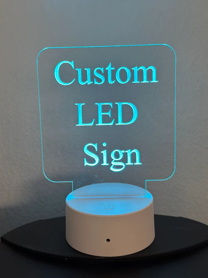 Custom LED 5” x 5” Square with Round Corners Acrylic Table Sign. Wireless Remote Included. Your Logo or Message. - Professional Artwork