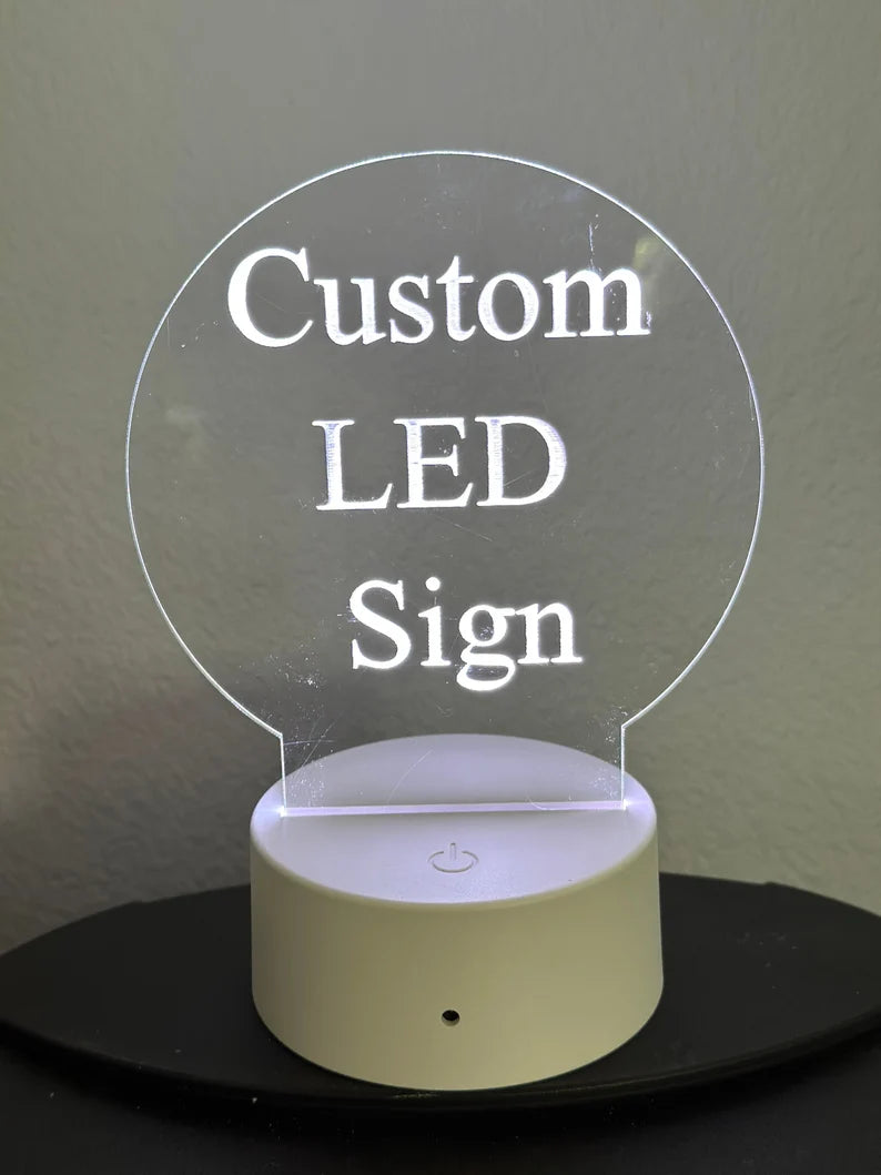 Custom LED 5” x 5” Round Acrylic Table Sign. Wireless Remote Included. Your Logo or Message. - Professional Artwork