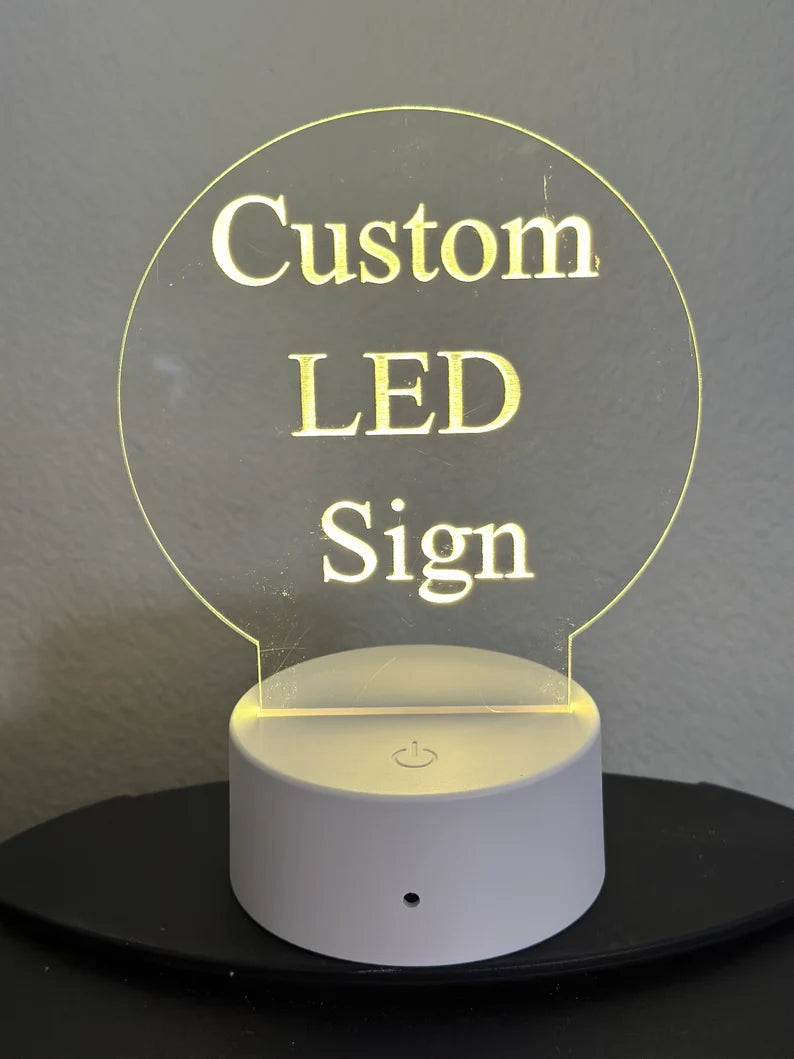 Custom LED 5” x 5” Round Acrylic Table Sign. Wireless Remote Included. Your Logo or Message. - Professional Artwork