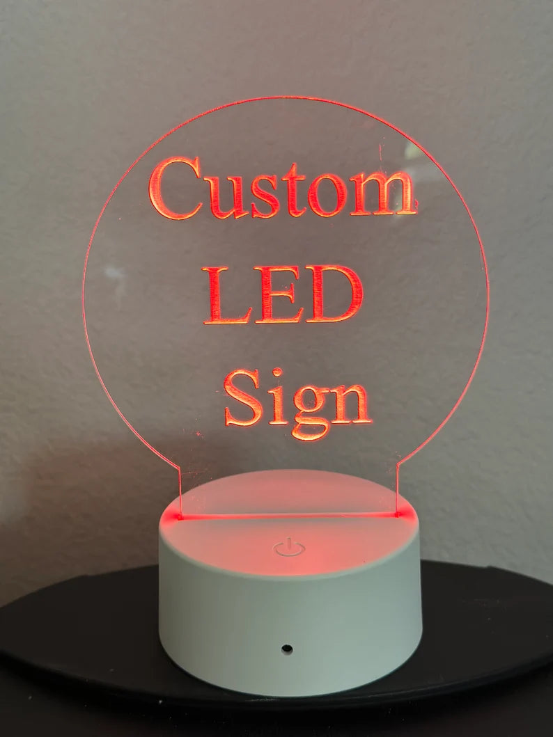 Custom LED 5” x 5” Round Acrylic Table Sign. Wireless Remote Included. Your Logo or Message. - Professional Artwork