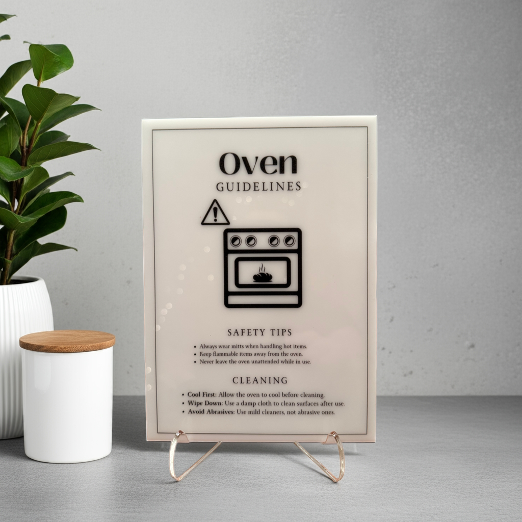 Oven Guidelines - Vacation Rental House Rules Signs, 5x7 inch Acrylic Signs (Design 39) - Professional Artwork