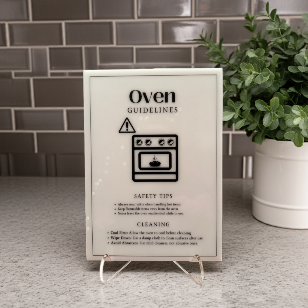 Oven Guidelines - Vacation Rental House Rules Signs, 5x7 inch Acrylic Signs (Design 39) - Professional Artwork