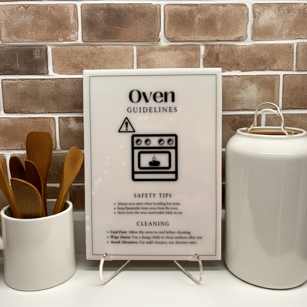 Oven Guidelines - Vacation Rental House Rules Signs, 5x7 inch Acrylic Signs (Design 39) - Professional Artwork