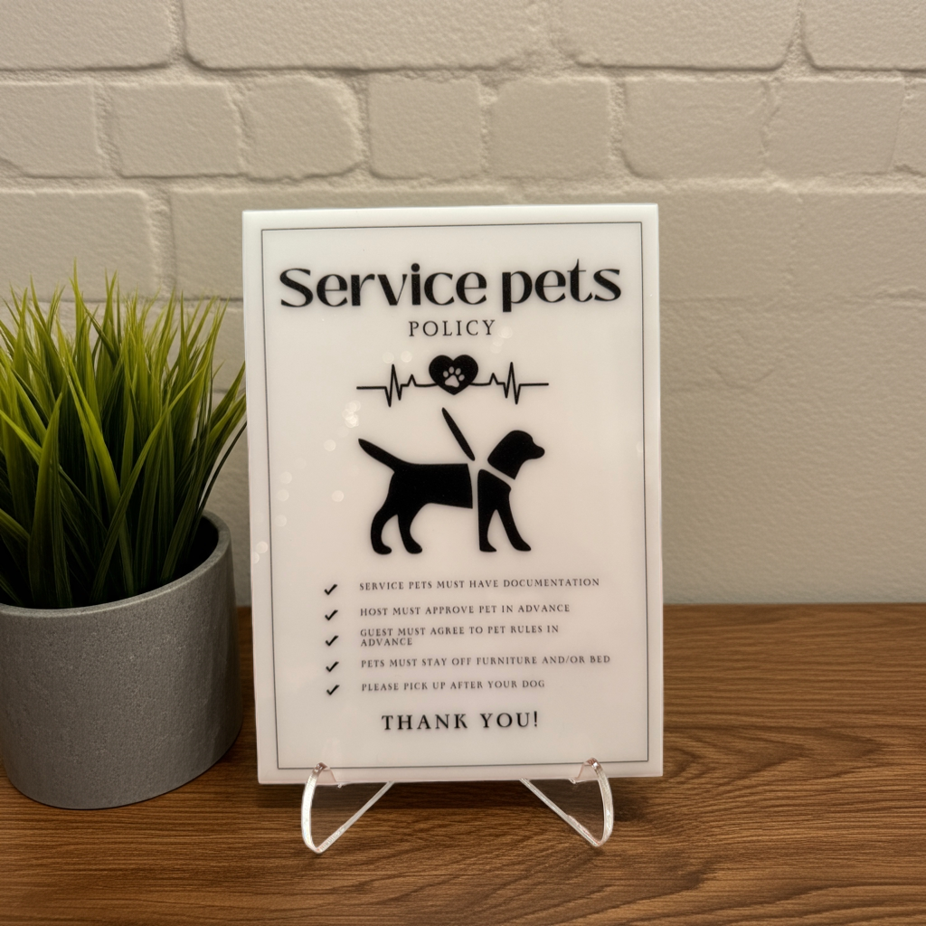 Service Pets Policy - Vacation Rental House Rules Signs, 5x7 inch Acrylic Signs (Design 19) - Professional Artwork