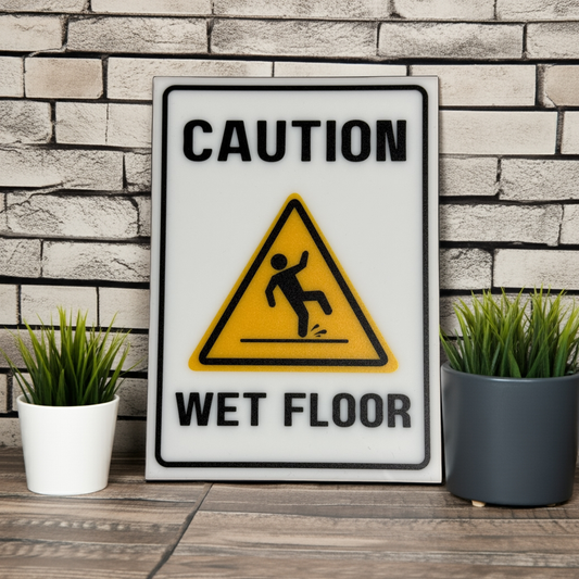 Caution, Wet Floor Sign, 5x7 inch Acrylic Signs, Choose from 30 Warning and Policies, Each Sign Comes With Double Sided Tape for Easy Displaying. (Design 23) - Professional Artwork