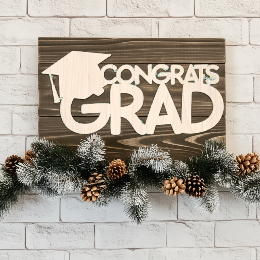 Congrats Grad Stacked Wood Sign - Professional Artwork