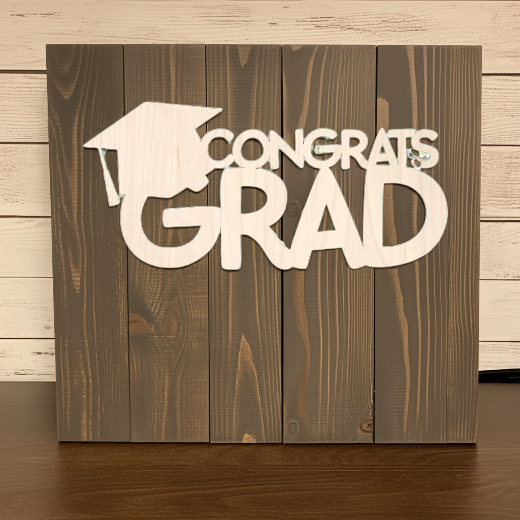 Congrats Grad Stacked Wood Sign - Professional Artwork