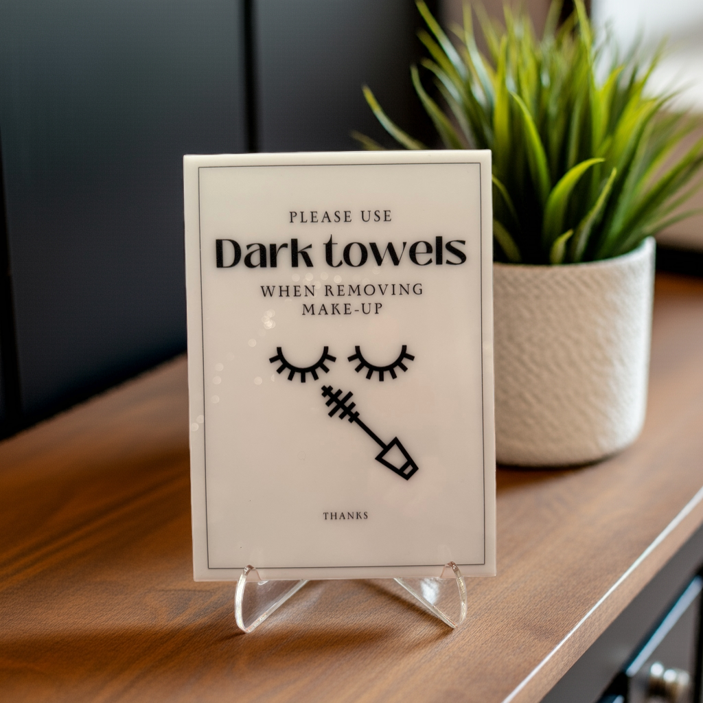 Please Use Dark Towels - Vacation Rental House Rules Signs, 5x7 inch Acrylic Signs (Design 16) - Professional Artwork