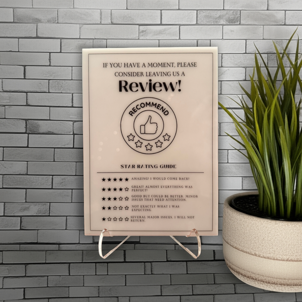 Consider Leaving Us a Review - Vacation Rental House Rules Signs, 5x7 inch Acrylic Signs (Design 27) - Professional Artwork