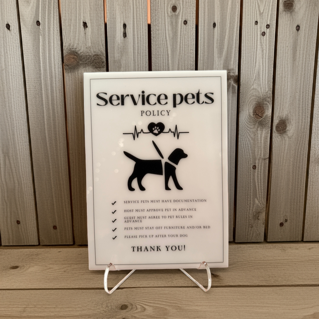 Service Pets Policy - Vacation Rental House Rules Signs, 5x7 inch Acrylic Signs (Design 19) - Professional Artwork