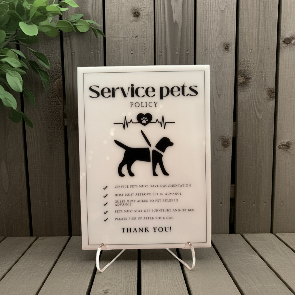 Service Pets Policy - Vacation Rental House Rules Signs, 5x7 inch Acrylic Signs (Design 19) - Professional Artwork