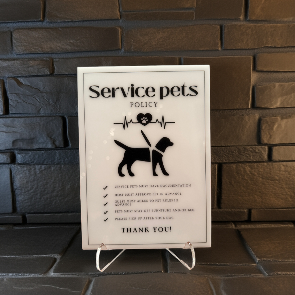 Service Pets Policy - Vacation Rental House Rules Signs, 5x7 inch Acrylic Signs (Design 19) - Professional Artwork