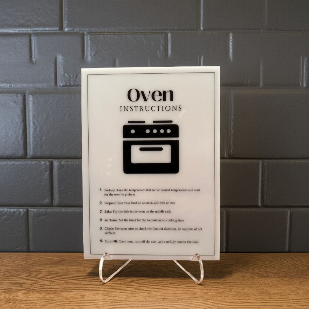Oven Instructions - Vacation Rental House Rules Signs, 5x7 inch Acrylic Signs (Design 38) - Professional Artwork