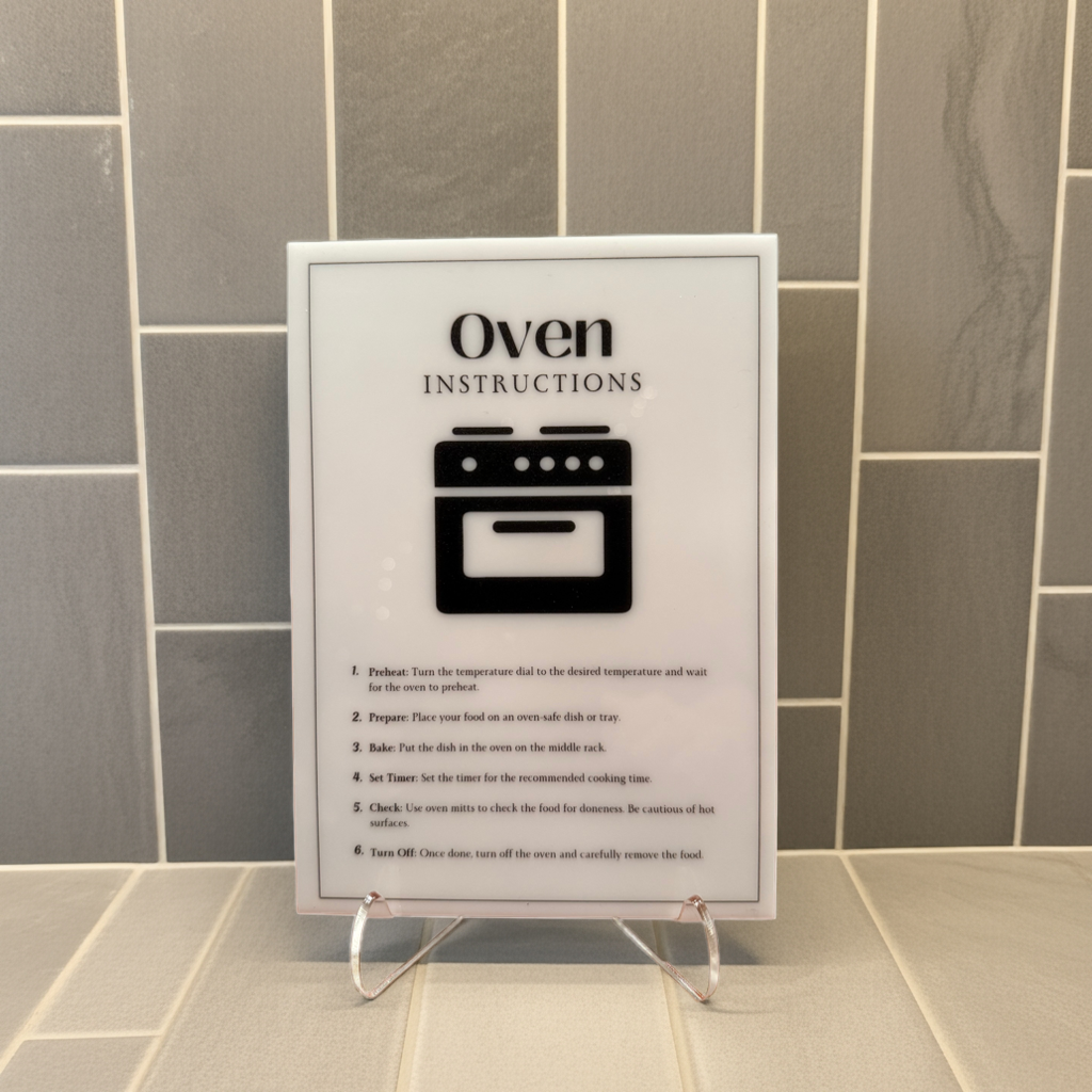 Oven Instructions - Vacation Rental House Rules Signs, 5x7 inch Acrylic Signs (Design 38) - Professional Artwork
