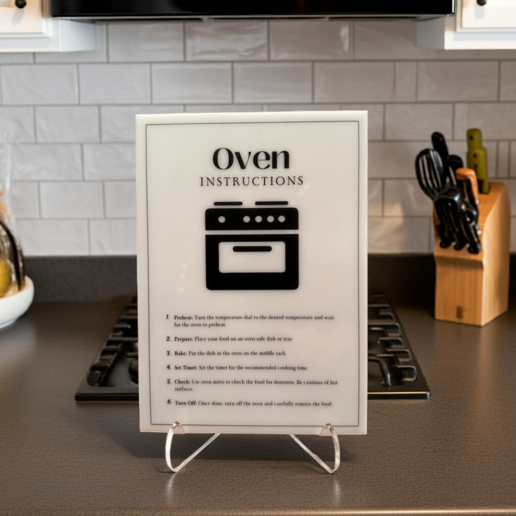 Oven Instructions - Vacation Rental House Rules Signs, 5x7 inch Acrylic Signs (Design 38) - Professional Artwork