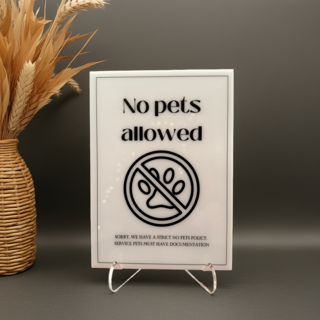 No Pets Allowed - Vacation Rental House Rules Signs, 5x7 inch Acrylic Signs (Design 18) - Professional Artwork