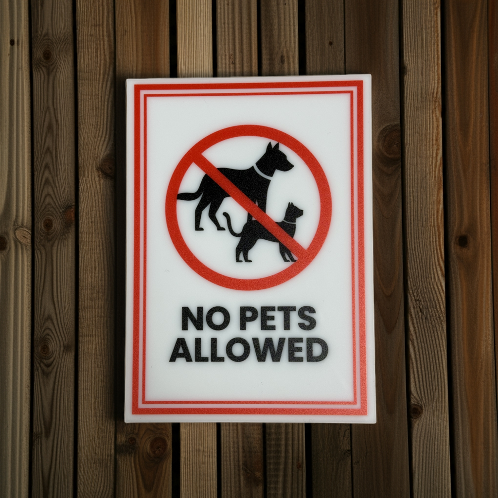 No Pets Allowed Sign, 5x7 inch Acrylic Signs, Choose from 30 Warning and Policies, Each Sign Comes With Double Sided Tape for Easy Displaying. (Design 22)