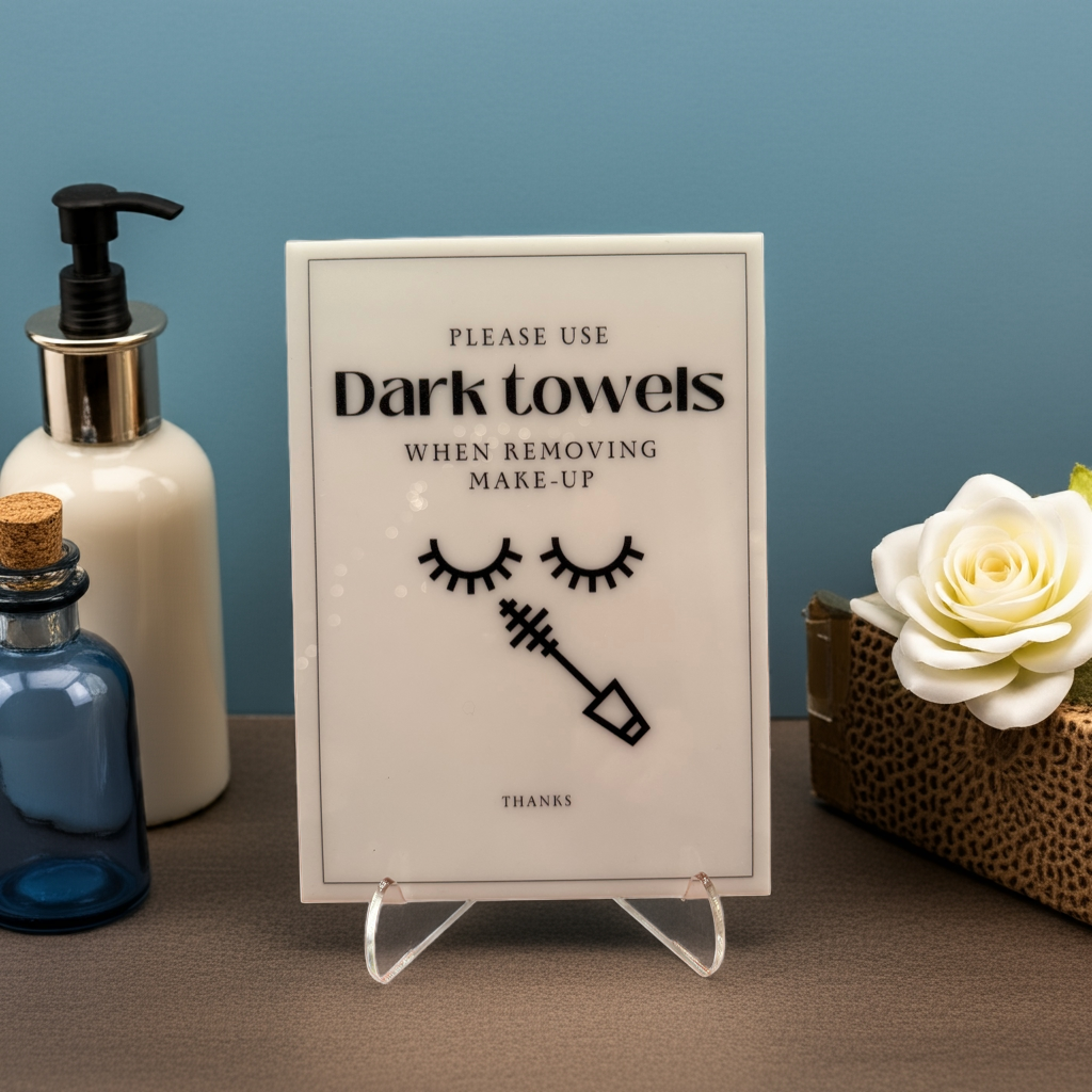 Please Use Dark Towels - Vacation Rental House Rules Signs, 5x7 inch Acrylic Signs (Design 16) - Professional Artwork