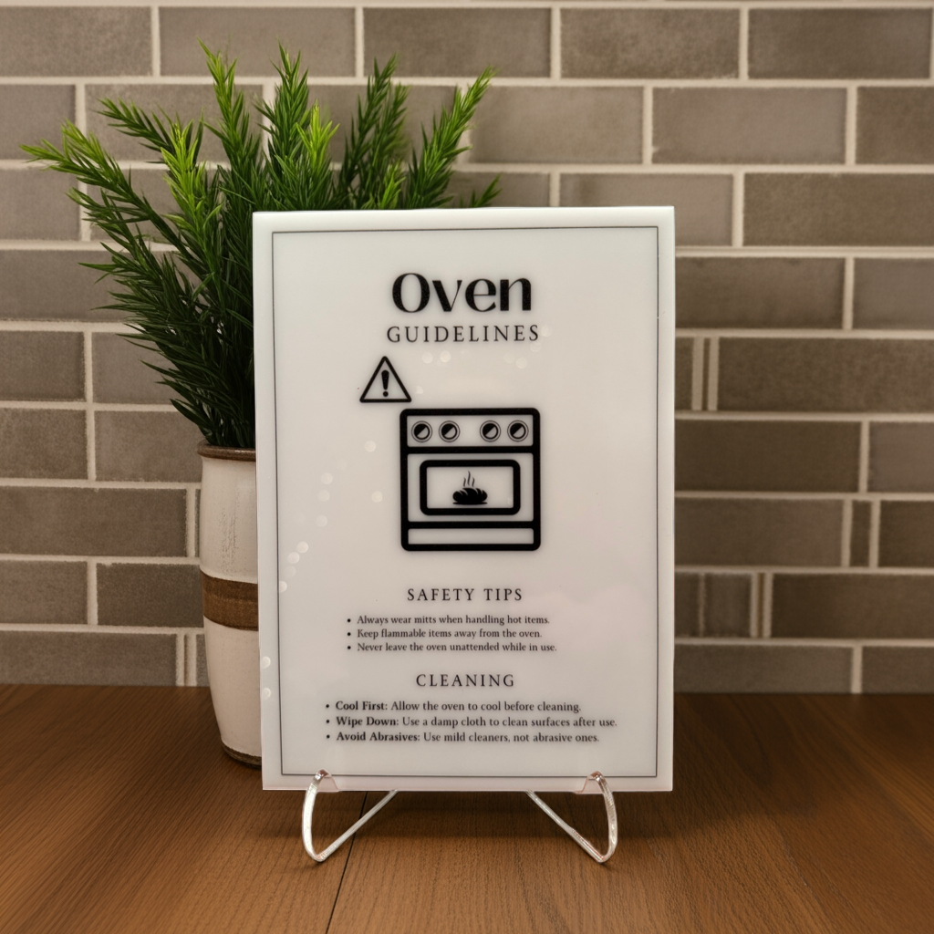 Oven Guidelines - Vacation Rental House Rules Signs, 5x7 inch Acrylic Signs (Design 39) - Professional Artwork